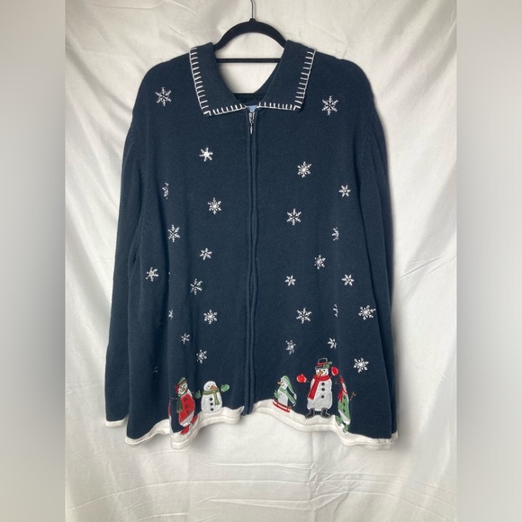 Vintage Liz & Me navy blue snowflake and snowmans winter Christmas sweater 4x - Picture 1 of 7